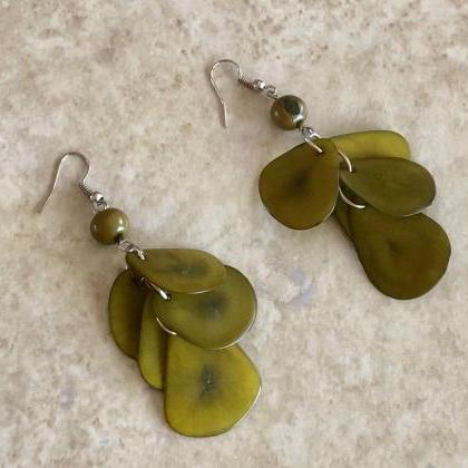 Olive Green Earrings, Statement Earrings, Dangle..