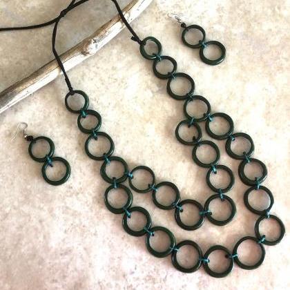 Green Heart Of Palm Necklace Earrings Set,two..