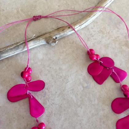 New! Fucsia Long Necklace and Earri..