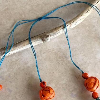 Orange Peel Balls Necklace And Earrings, Statement..