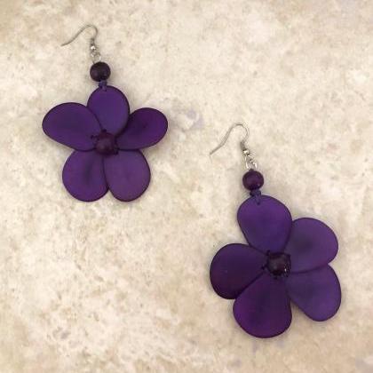 Purple Earrings, Flower Earrings, Holiday..