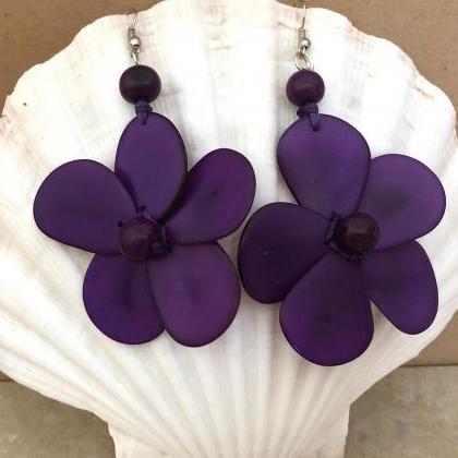 Purple Earrings, Flower Earrings, Holiday..