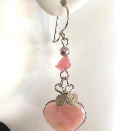 ! Rose Quartz Necklace And Earrings,heart Shape..