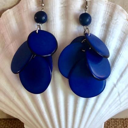 Blue Tagua Nut Earrings, Statement Earrings,..