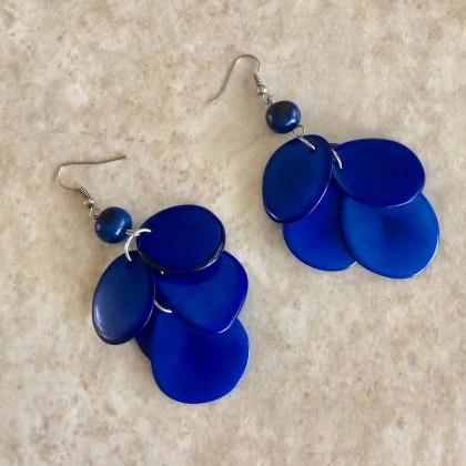 Blue Tagua Nut Earrings, Statement Earrings,..