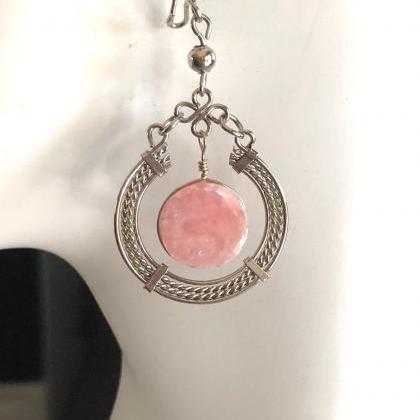 ! Rose Quartz Medallion Necklace And Earrings,..