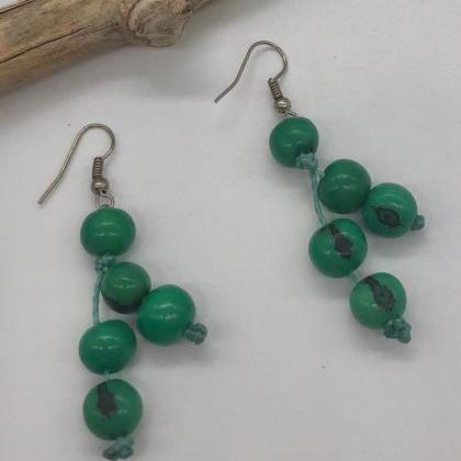 Jade Green Tagua Necklace And Earrings, Statement..