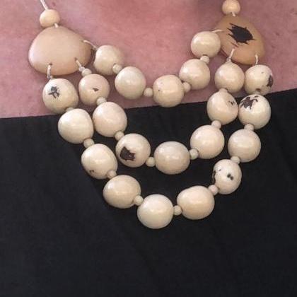 Ivory Necklace And Earrings, Layer Necklace, Bib..