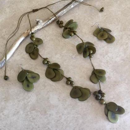 Olive Green Necklace and Earrings, ..