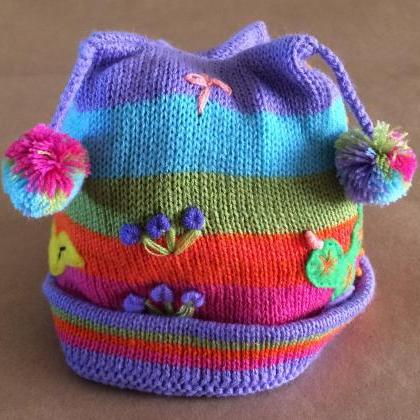 Rainbow Hat Cap, Kids Hat, One Size Hat, Knitwear..