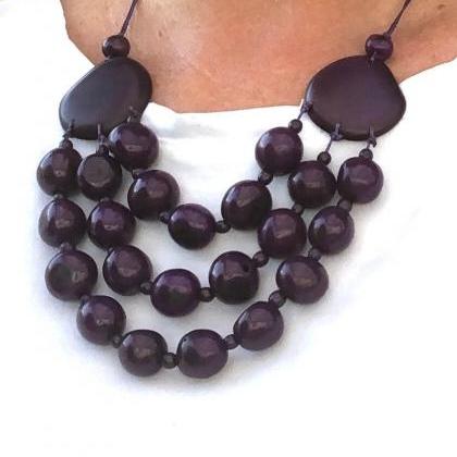 Purple Tagua Necklace And Earrings, Bombona Seeds..