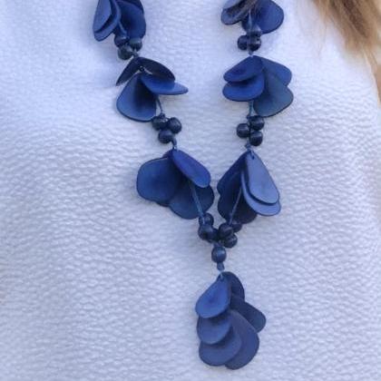 !blue Tagua Nut Necklace And Earrings, Statement..