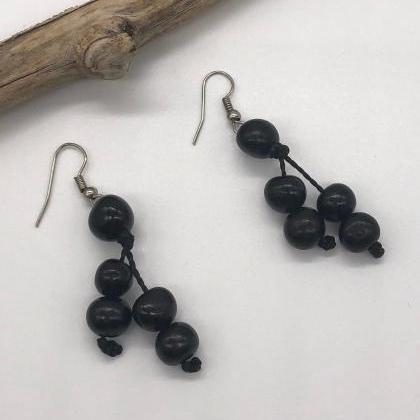 Black Tagua Necklace And Earrings, Acai Seeds..