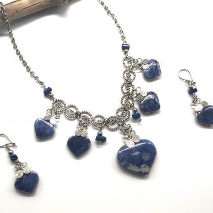 ! Sodalite Necklace And Earrings,heart Shape..