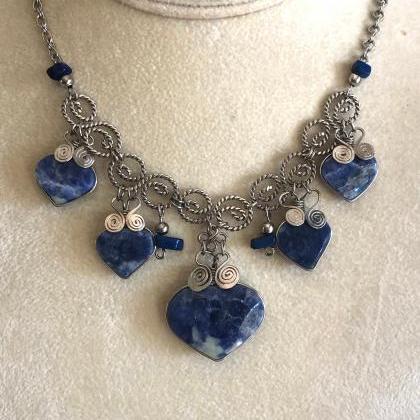 ! Sodalite Necklace And Earrings,heart Shape..