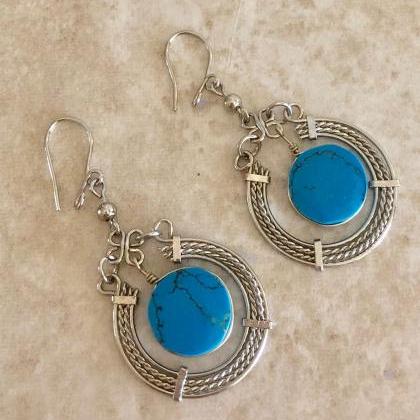 Turquoise Medallion Necklace And Earrings, Blue..