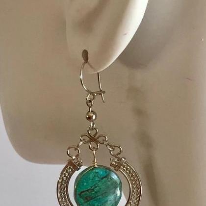 ! Chrysocolla Medallion Necklace And Earrings,..