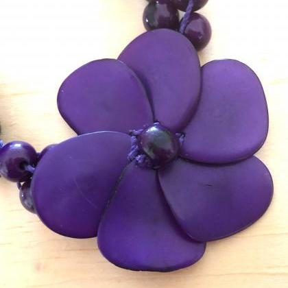 Purple Flower Tagua Nut Bracelet, Açaí Seeds..