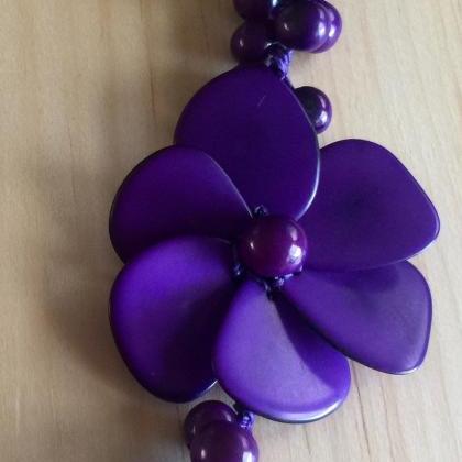 ! Purple Flower Tagua Nut Necklace And Earrings,..