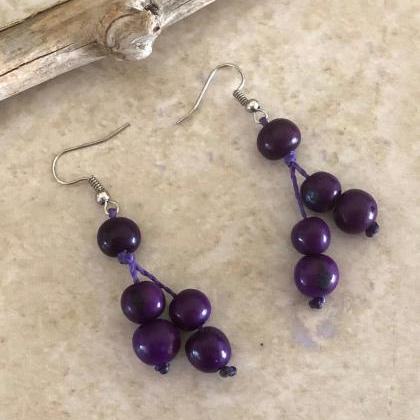 ! Purple Flower Tagua Nut Necklace And Earrings,..