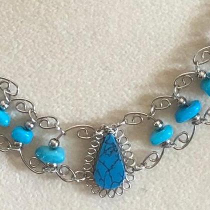 Turquoise Necklace And Earrings, Blue Necklace,..