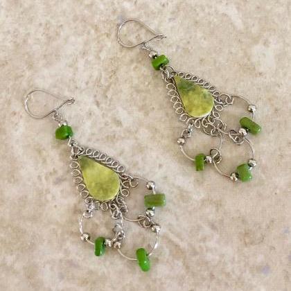 Teardrop Necklace And Earrings, Light Green..