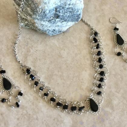 Black Onyx Necklace And Earrings, Blue Necklace,..