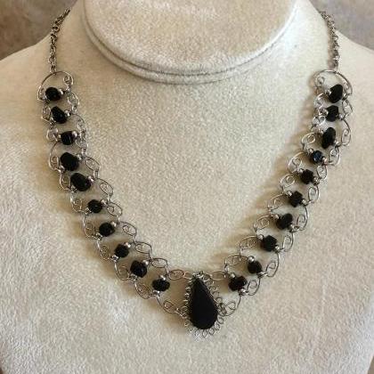 Black Onyx Necklace And Earrings, Blue Necklace,..