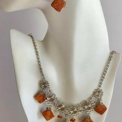 Red Jasper Necklace and Earrings, D..