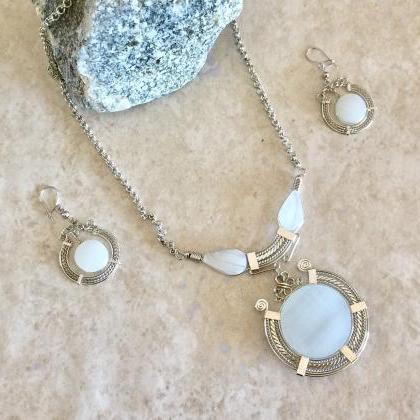 Medallion Necklace And Earrings, Blue Necklace,..