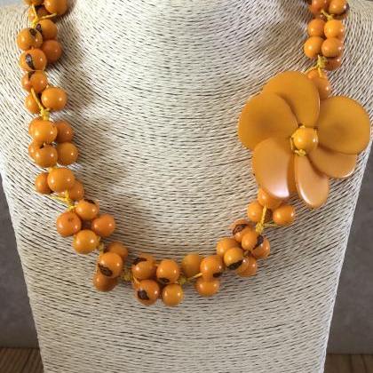 Amber Tagua Necklace And Earrings, Acai Seeds..