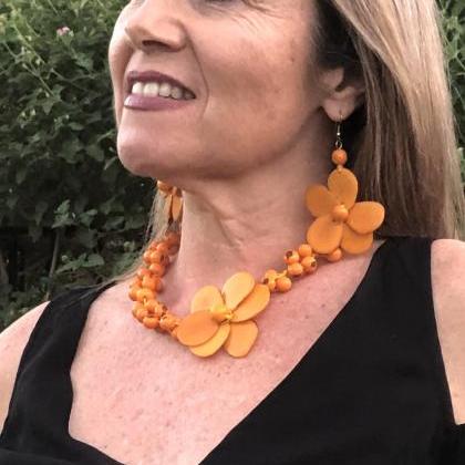 Amber Tagua Necklace And Earrings, Acai Seeds..