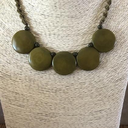 Olive Green Neck and Earrings,Round..