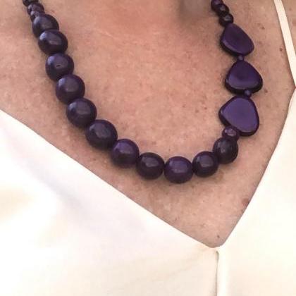 Purple Bombona And Tagua Nut Necklace..