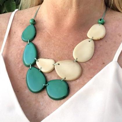 Bicolor Tagua Nut Statement Necklace And Earrings..