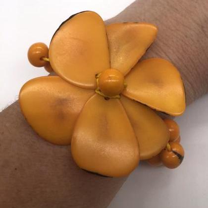Amber Flower Tagua Bracelet, Açaí..