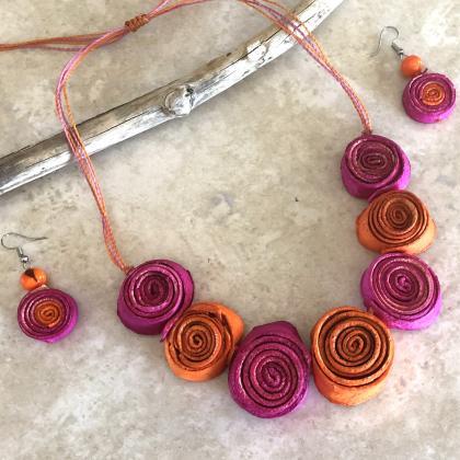 Orange Peel 7 Roses Necklace and Ea..