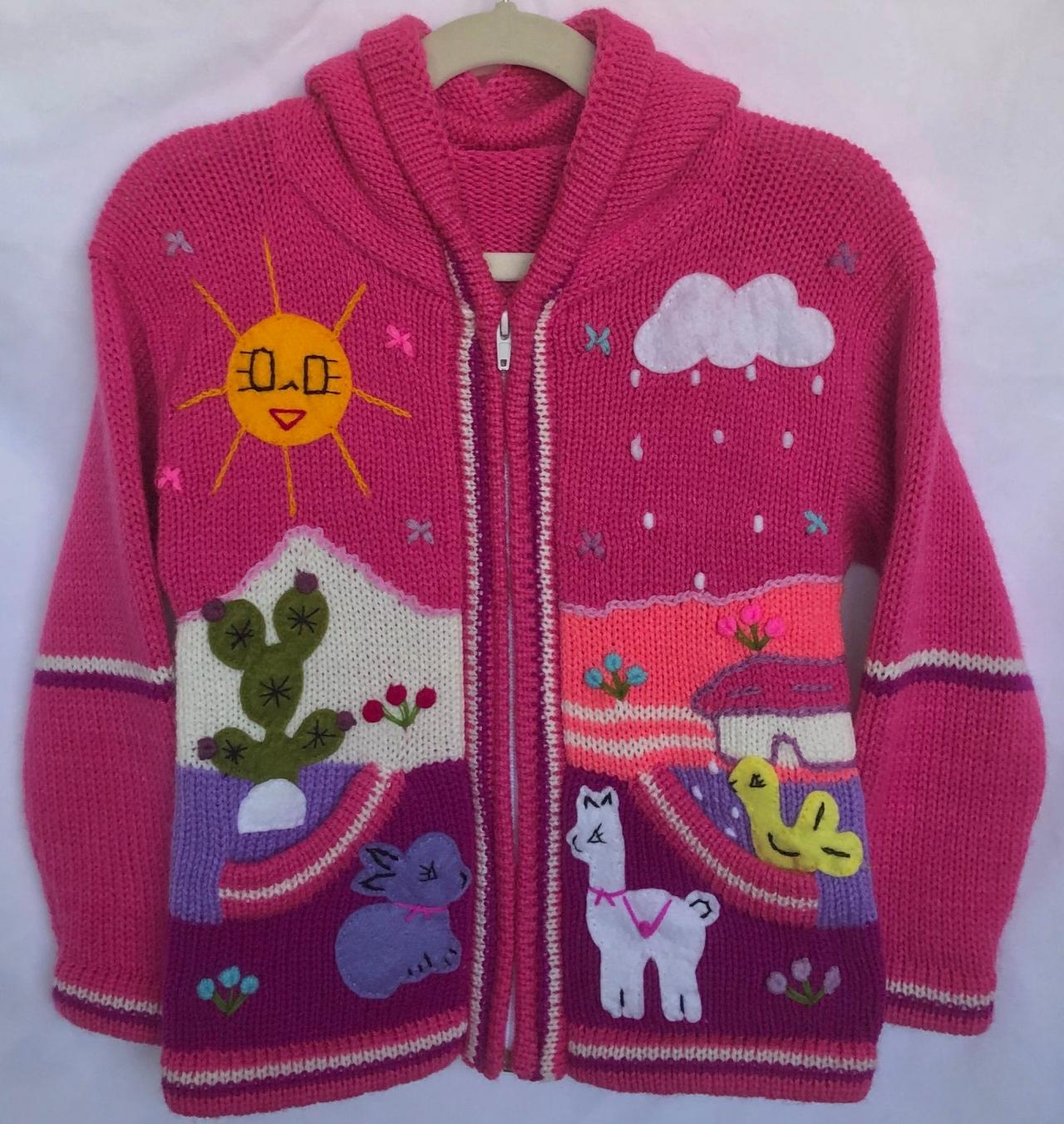 Size 6 Hooded Jacket, Pink Jacket, Kids Jacket, Handmade Jacket, Knitwear Jacket, Children Sweater, Long Sleeve Jacket, Winter Jacket