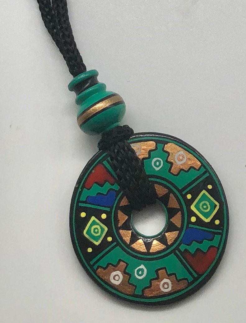 Iconographic Clay Donut Inka Pendant, Handmade Pendant, Peruvian Pendant, Vegan Pendant, Round Shape Pendant, Geometric Pendant, Minimalist