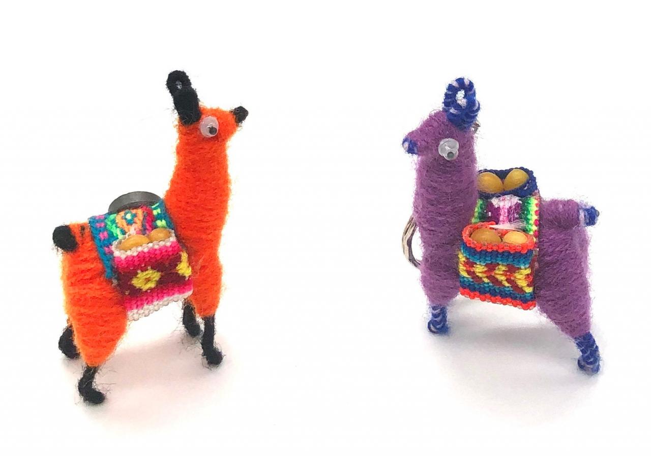 Two Llamas (key Chain Or Magnet) , Assorted Colors, Handmade Key Chain, Wooden Key Chain,rainbow Key Chain, Peruvian Magnet Inka