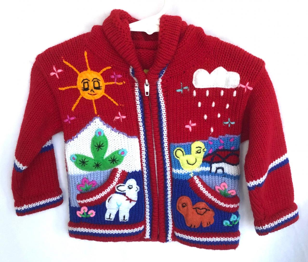 Size 0 Hooded Jacket, Girls Jacket, Red Jacket, Boys Jacket, Handwoven Jacket, Handmade Sweater, Long Sleeve Jacket, Toddler Jacket