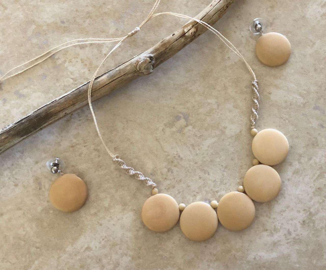 Natural Necklace and Earrings, Round Shape Necklace, Minimalist Necklace, Geometric Necklace , Adjustable Neck, Vegan Neck, Seeds Necklace