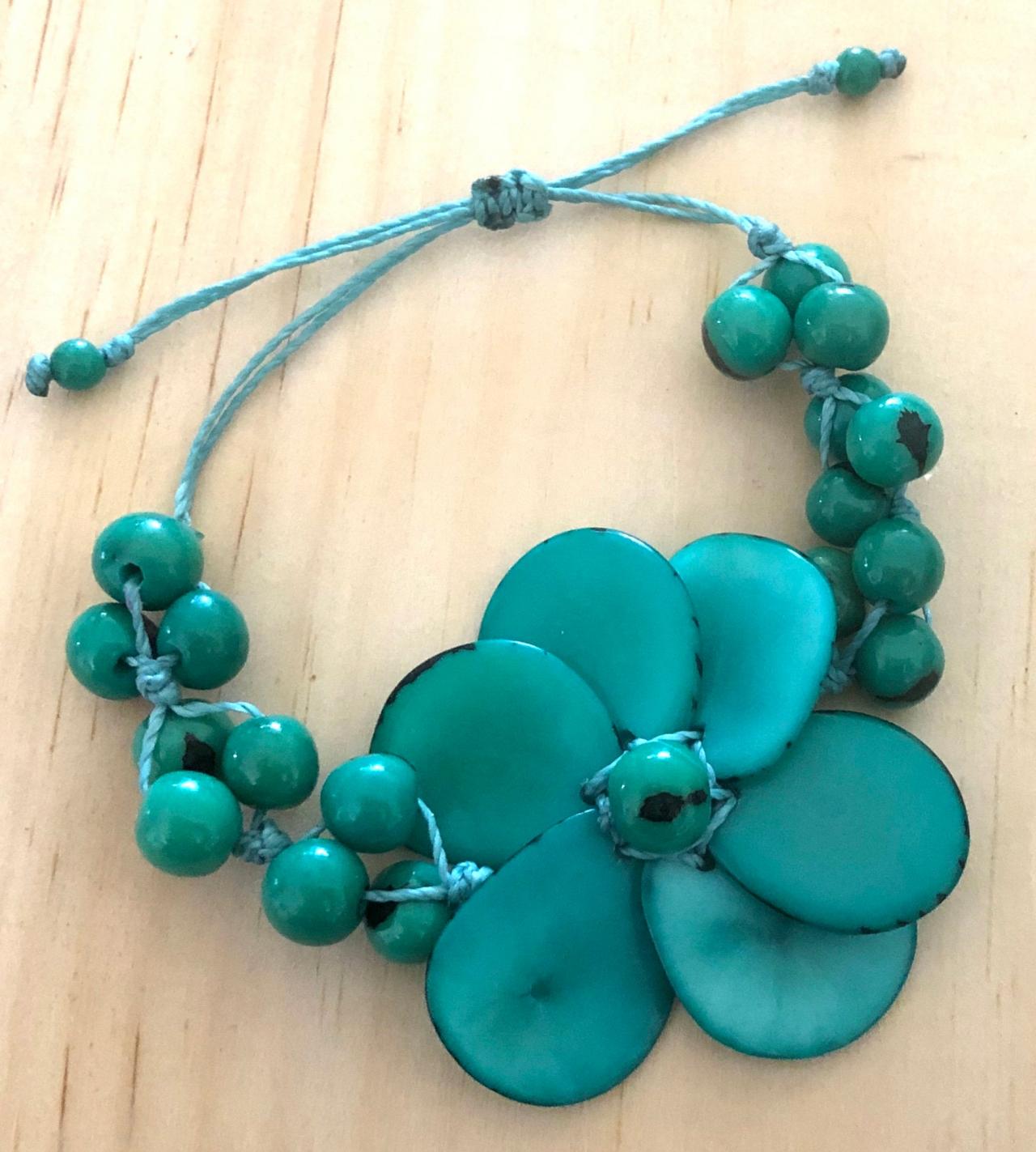 Jade Green Flower Tagua Bracelet, Açaí Seeds Bracelet, Adjustable Bracelet, Vegan Bracelet, Handmade Bracelet, Statement Bracelet, Exotic