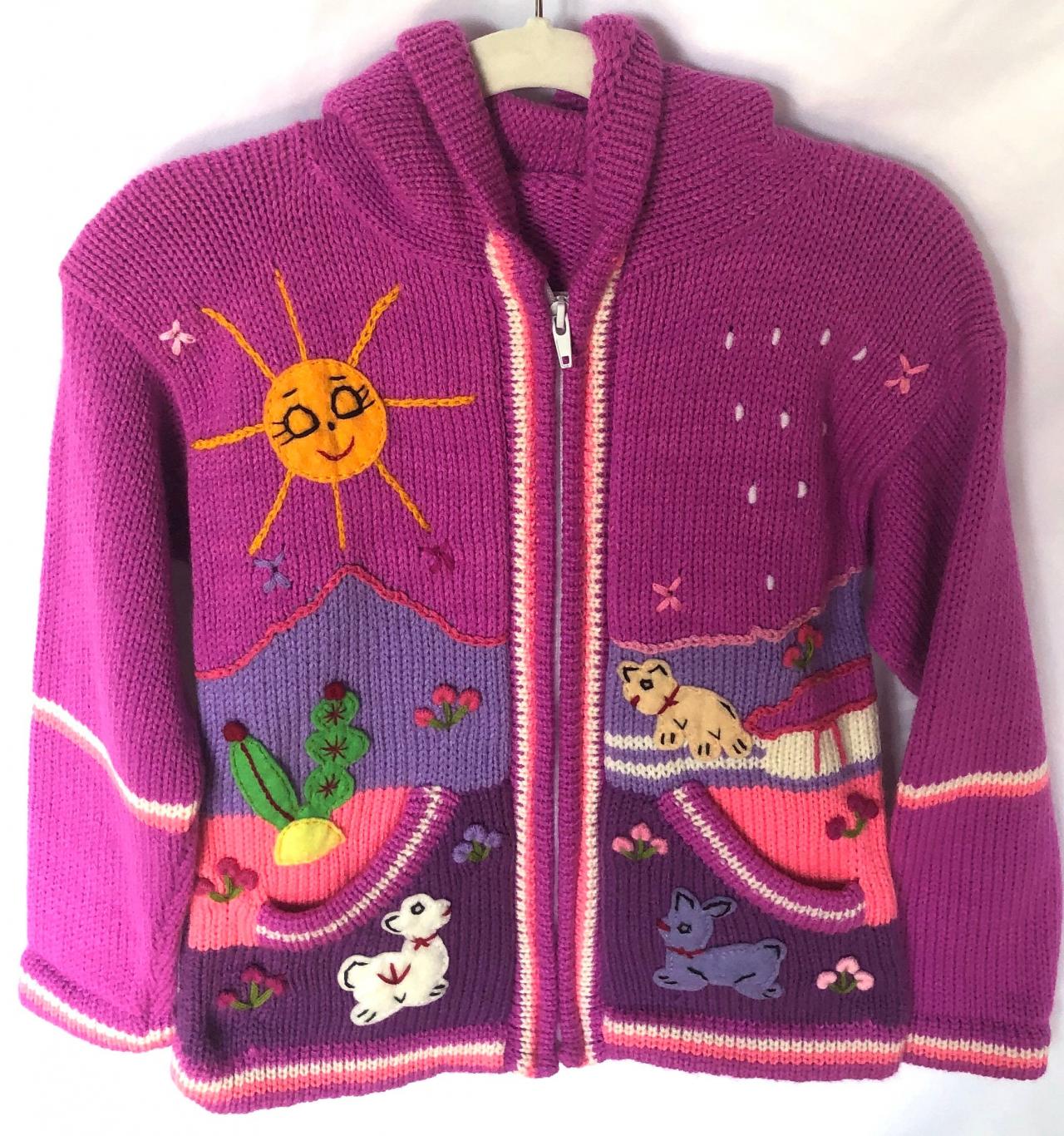 Size 6 Lilac Hooded Jacket, Girls Jacket, Winter Jacket, Zipper Jacket, Knitwear Jacket, Kids Jacket, Wool Sheep Jacket, Long Sleeve
