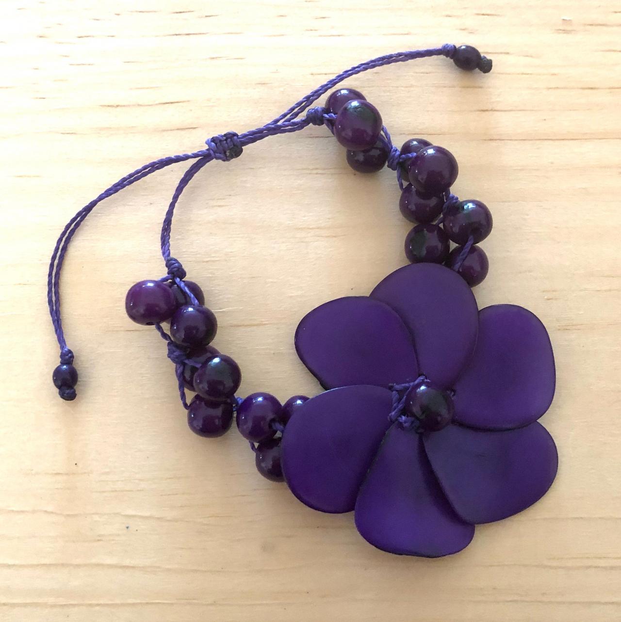 Purple Flower Tagua Nut Bracelet, Açaí Seeds Bracelet, Adjustable Bracelet, Vegan Bracelet, Handmade Bracelet, Statement Bracelet, Exotic