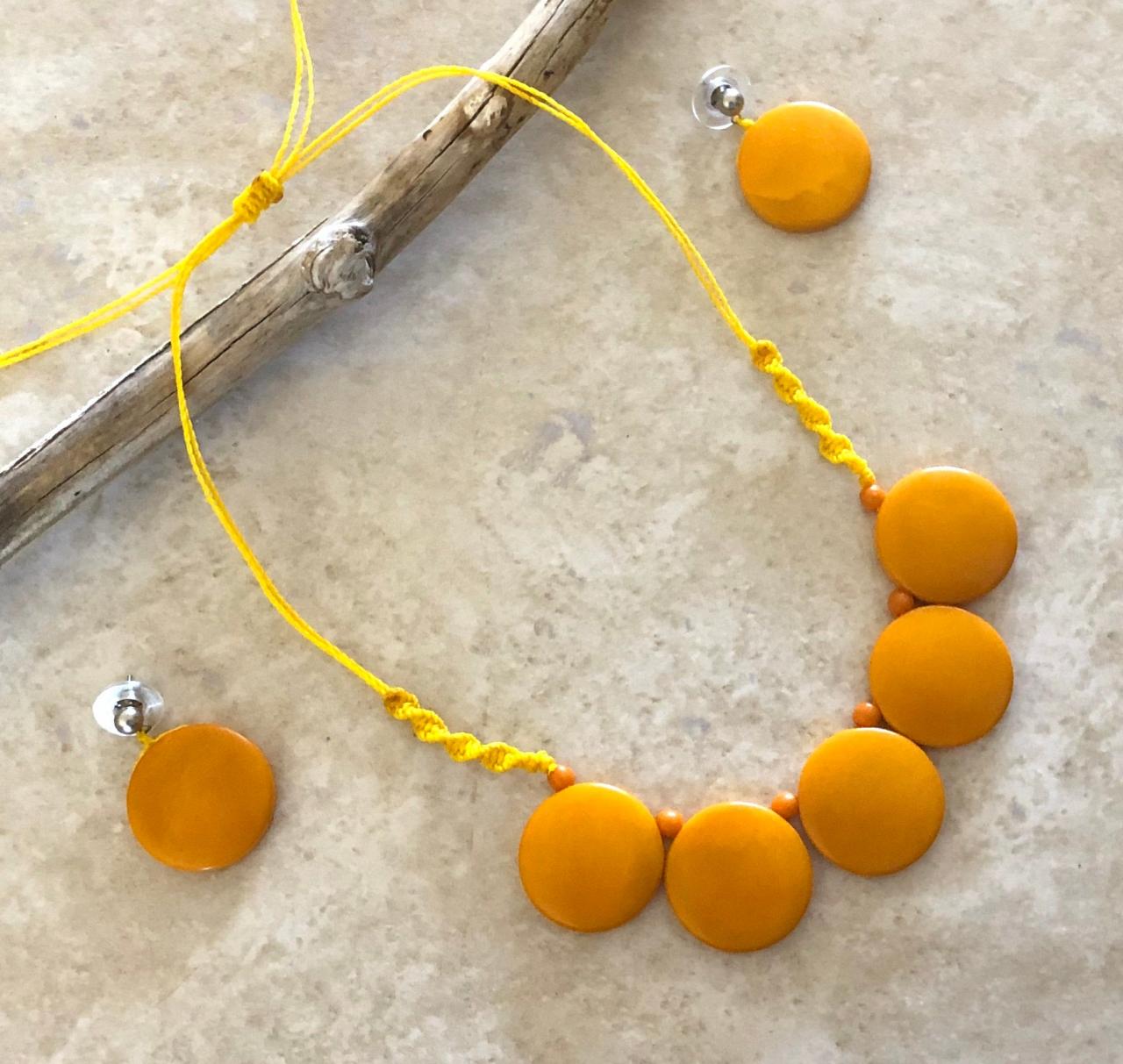 Amber Necklace And Earrings, Round Shape Necklace, Minimalist Necklace, Geometric Necklace , Adjustable Neck, Vegan Neck, Seeds Necklace