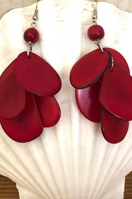 Red Earrings, Hook Earrings, Black Friday, Eco Gift, Christmas Gift, Long Earrings, Handmade Gift, Holiday Gift,Women Gift