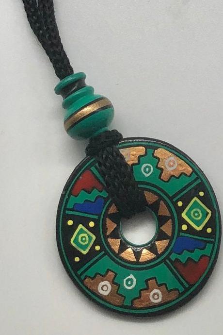 Iconographic Clay Donut Inka Pendant, Handmade Pendant, Peruvian Pendant, Vegan Pendant, Round Shape Pendant, Geometric Pendant, Minimalist