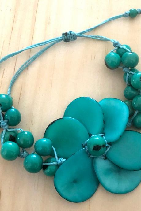Jade Green Flower Tagua Bracelet, Açaí Seeds Bracelet, Adjustable Bracelet, Vegan Bracelet, Handmade Bracelet, Statement Bracelet, Exotic