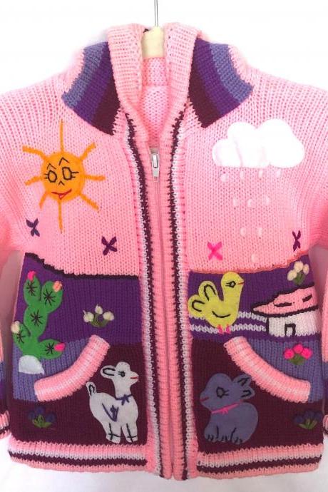 Size 4 Pink Jacket, Hooded Jacket, Winter Jacket, Knitwear Jacket, Children Jacket, Boys Jacket, Girls Jacket, Handwoven Jacket